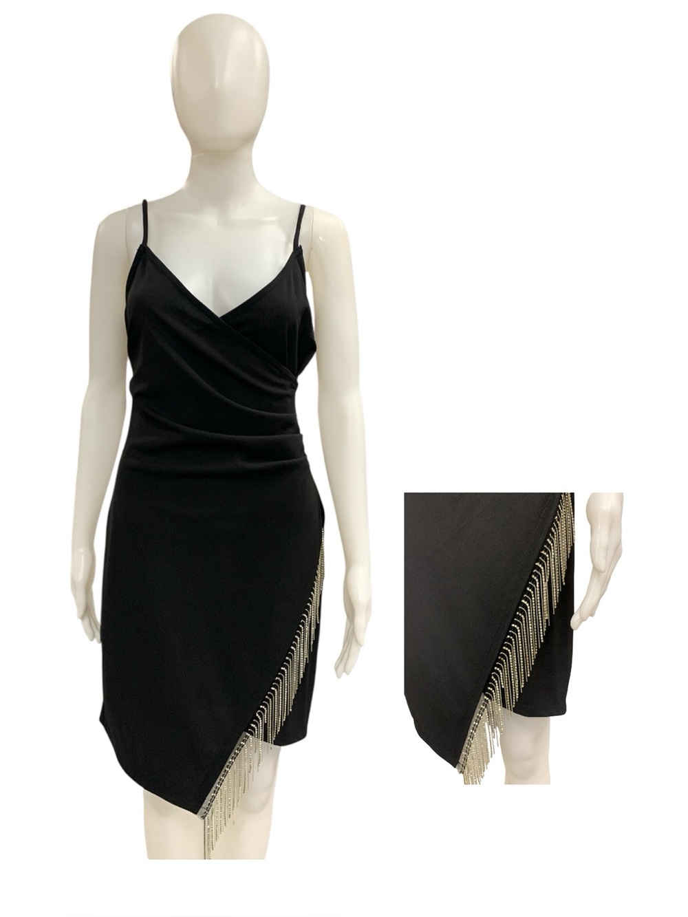 Almost Famous Black Fringe-Trim Slip Dress Size Xl